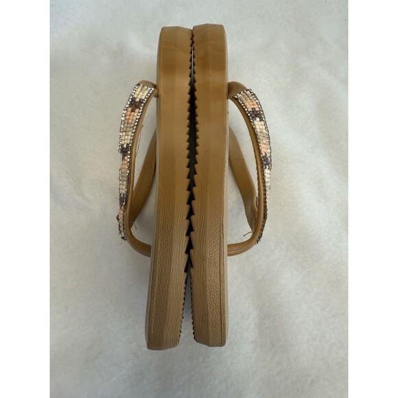 ASHLEY BLUE Crystal Western Beaded Beige Jellies Flip Flops Size 8 - Picture 3 of 11